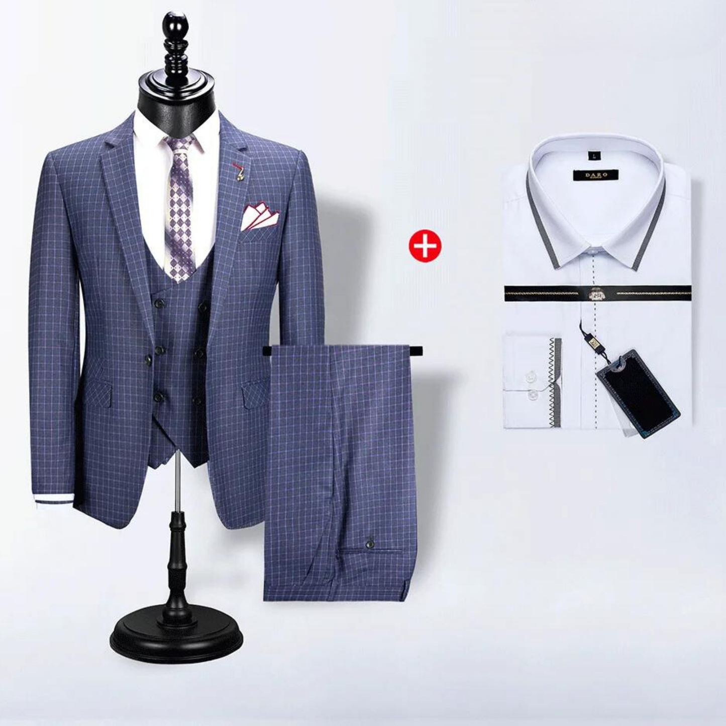 Luxury Grid Blazer Suit Dark Blue with shirt