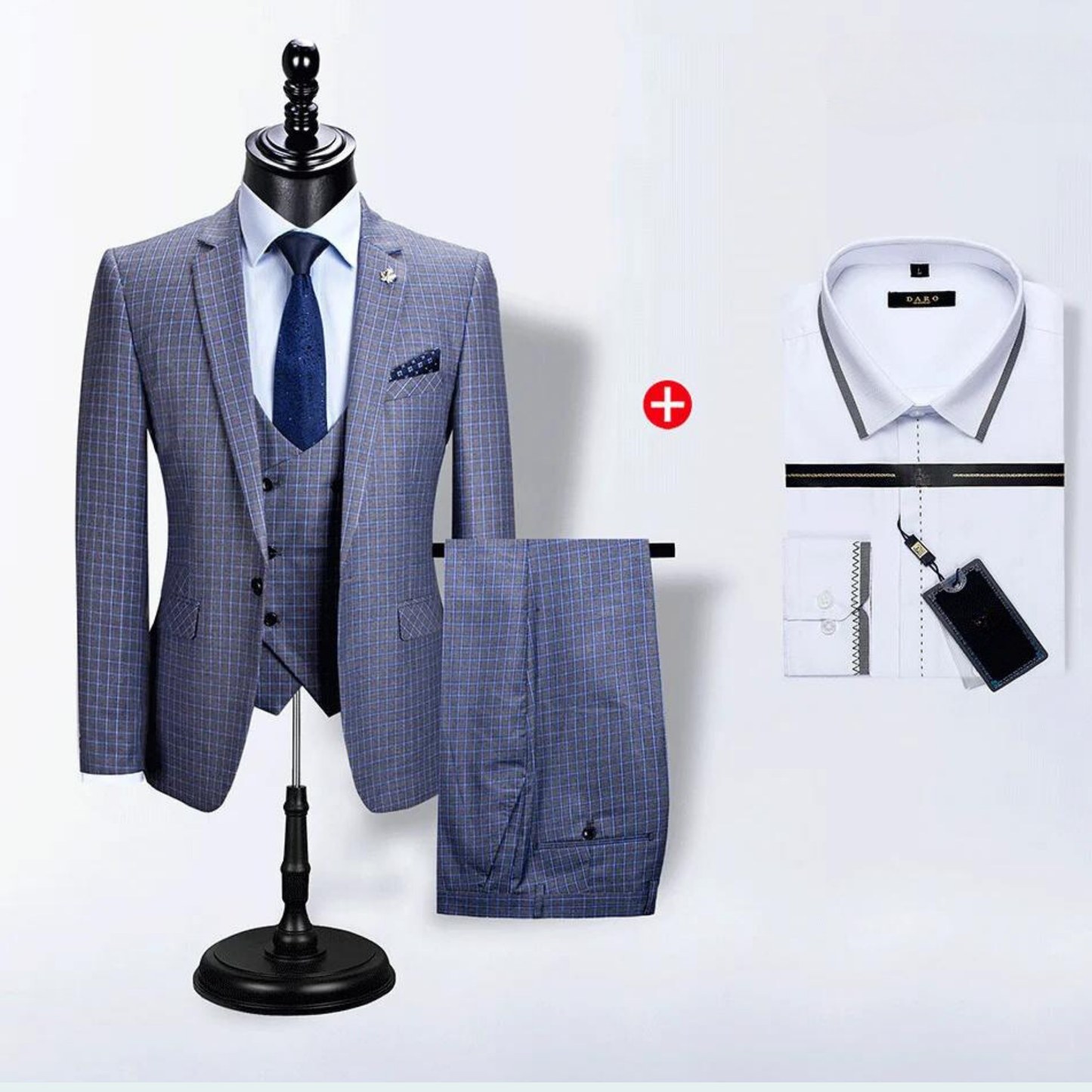 Luxury Grid Blazer Suit Light Blue with shirt