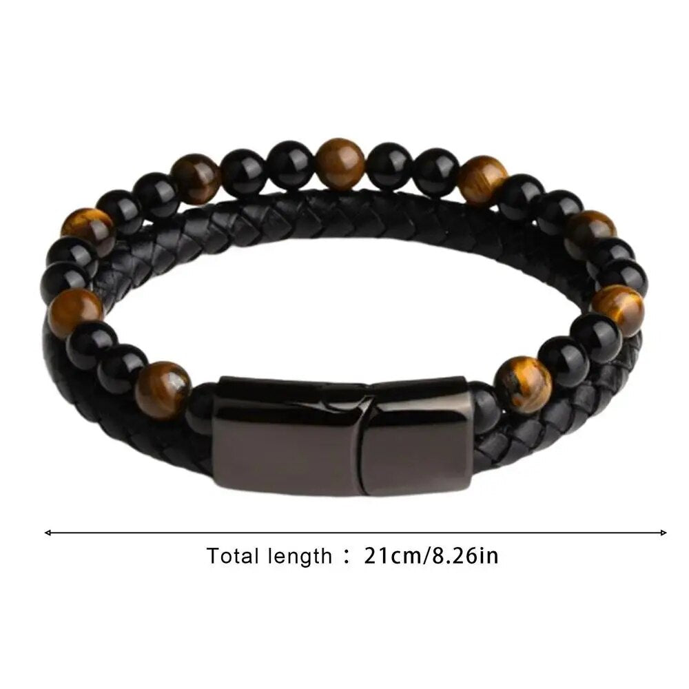 Fashion Gemstone Bracelet with Leather Detail