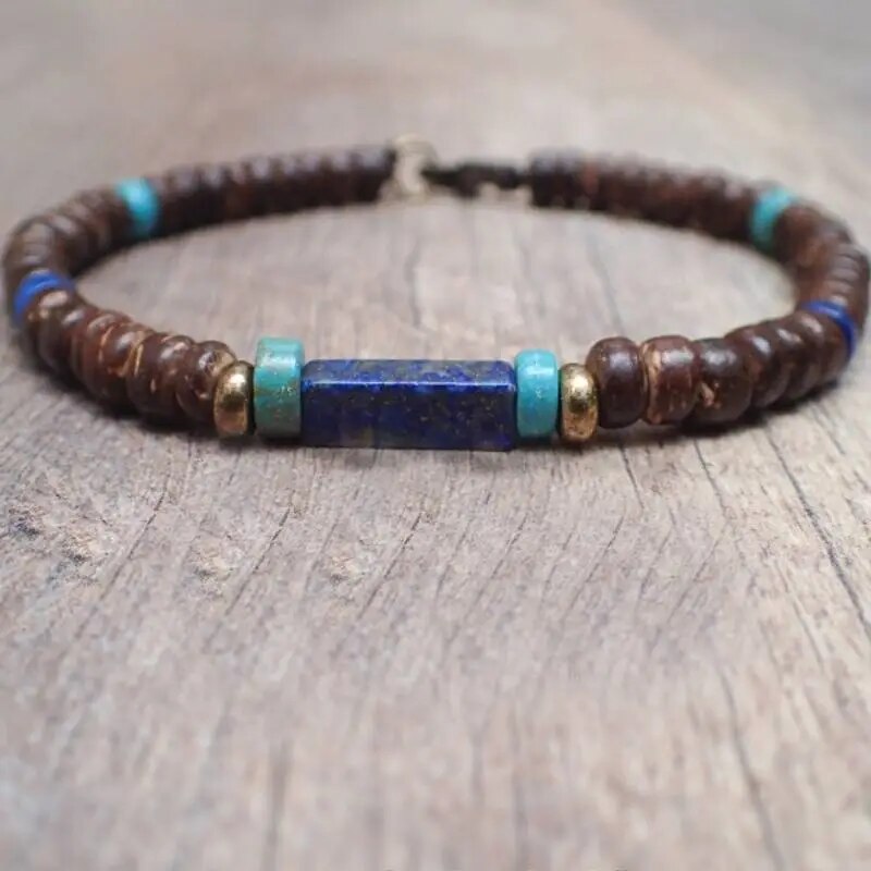 Boho Bracelet Stack with Turquoise and Coconut Beads