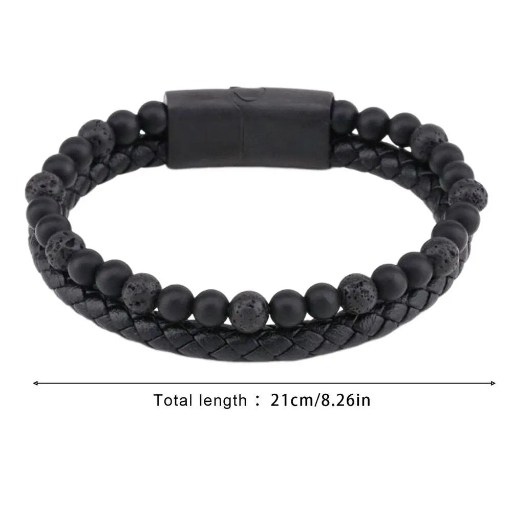 Fashion Gemstone Bracelet with Leather Detail