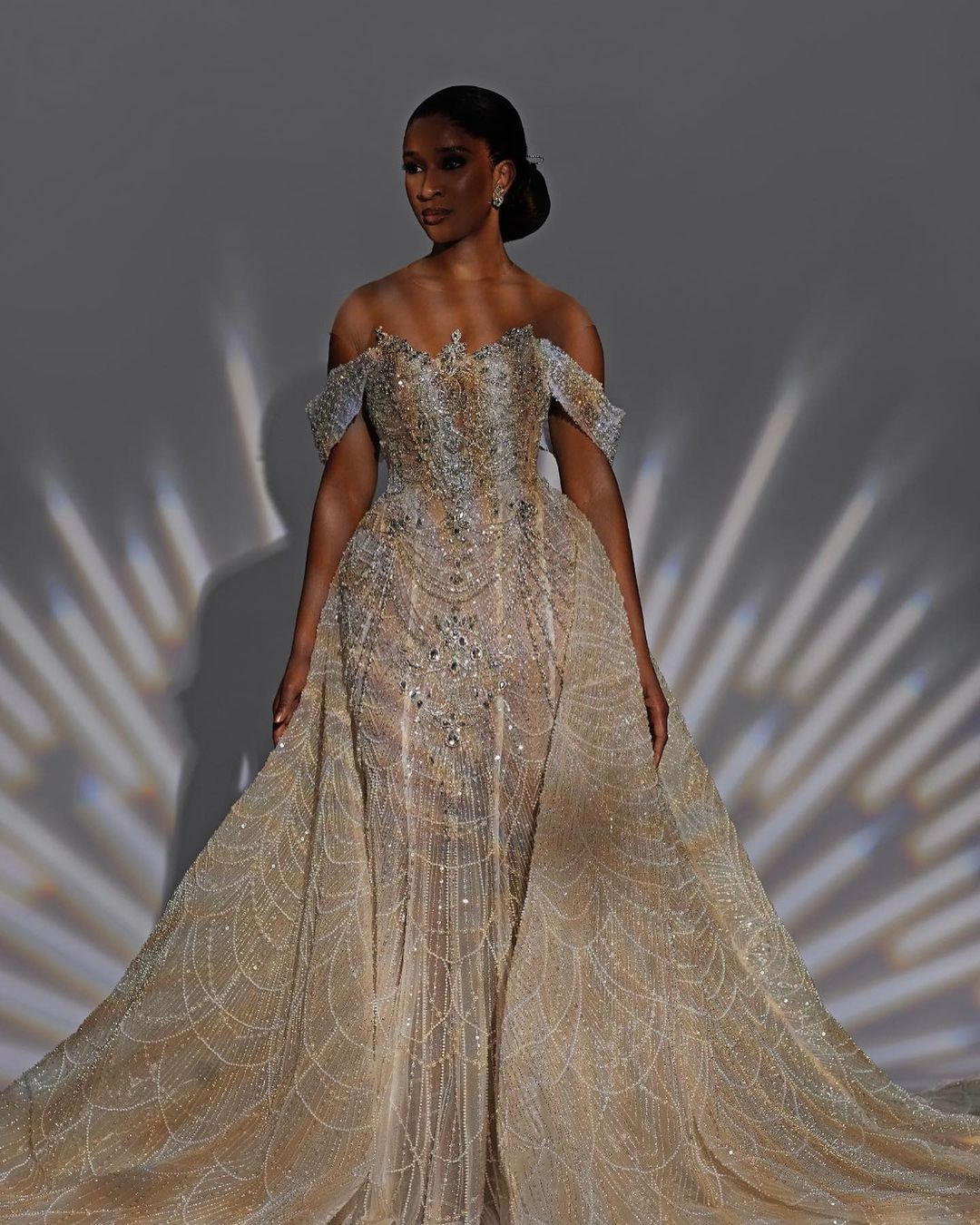 Luxury Sequin Wedding Dress, Detachable Tail Wedding Gown, Sparkling Bridal Dress, Customizable Fit Bride Dress.