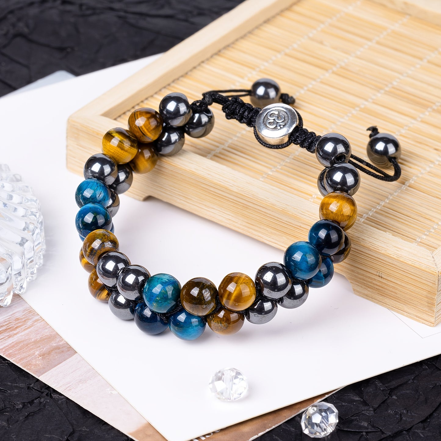 Natural Black Obsidian Tigers Eye Hematite Bracelet