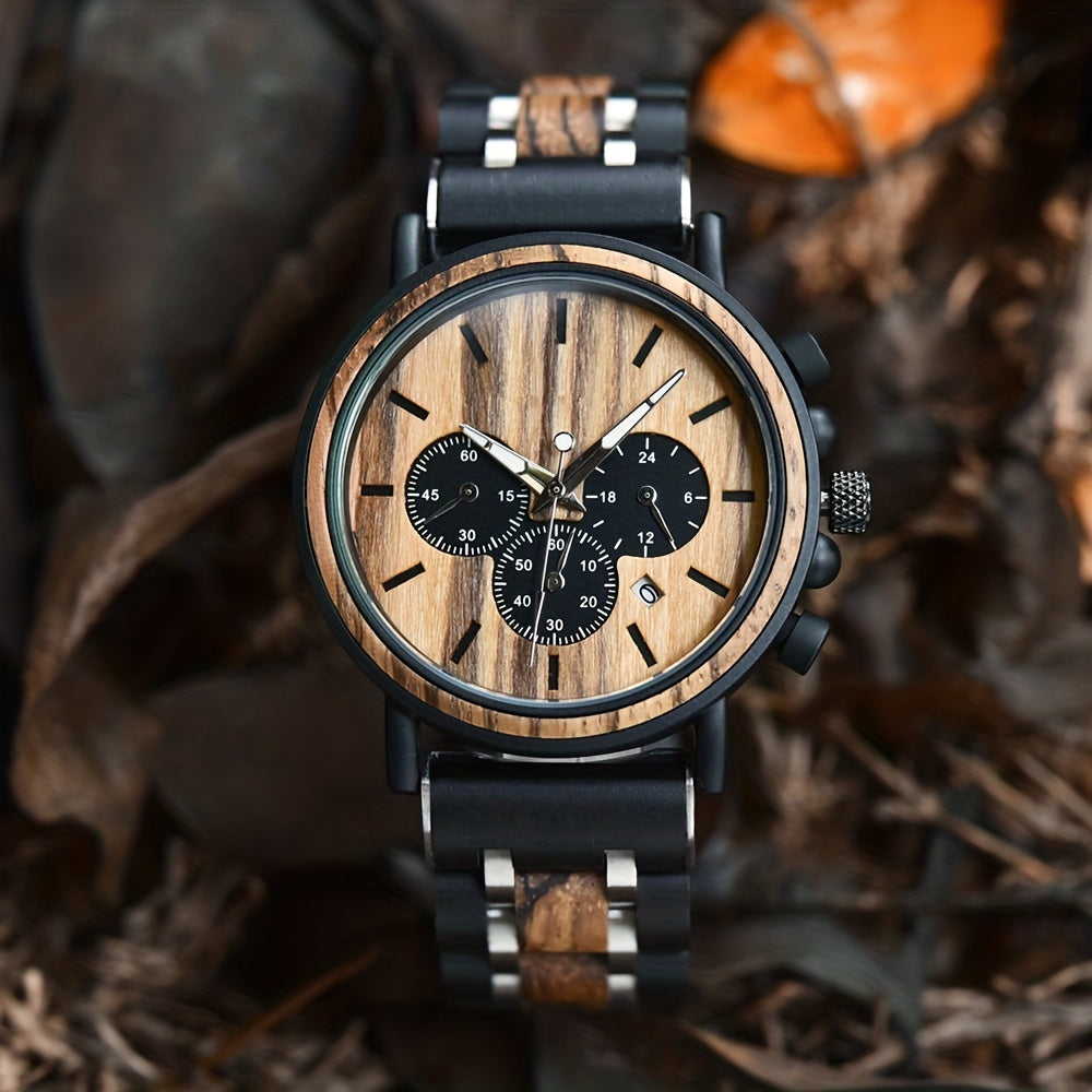 Men's Zebra Wood and Alloy Watch