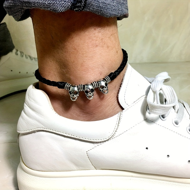 Handmade men's vintage feather anklet in red rope, Classy alloy foot accessory in black rope, Mixed color rope vintage feather anklet for men.