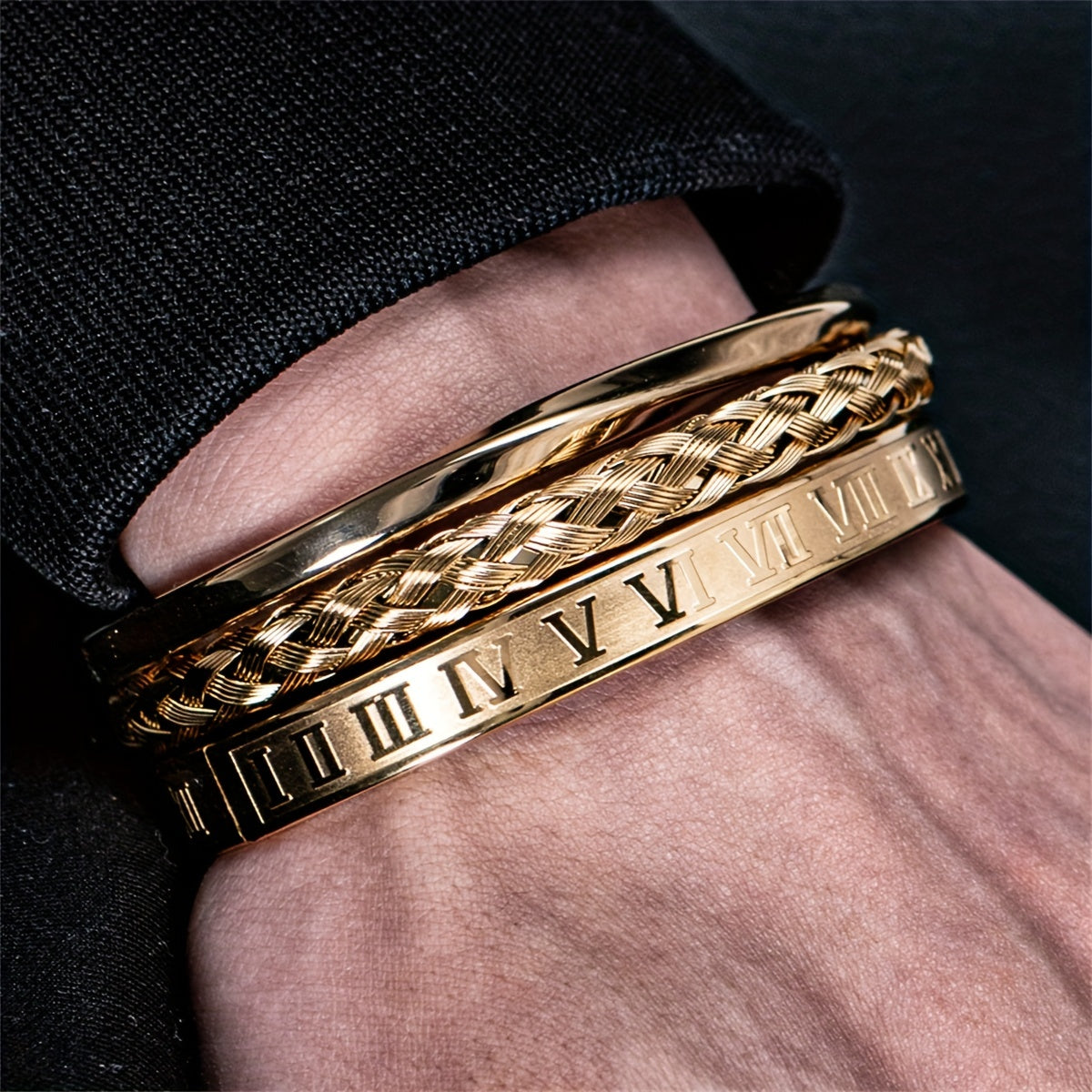 Classic Punk Stainless Steel Bracelet for Men | Gold