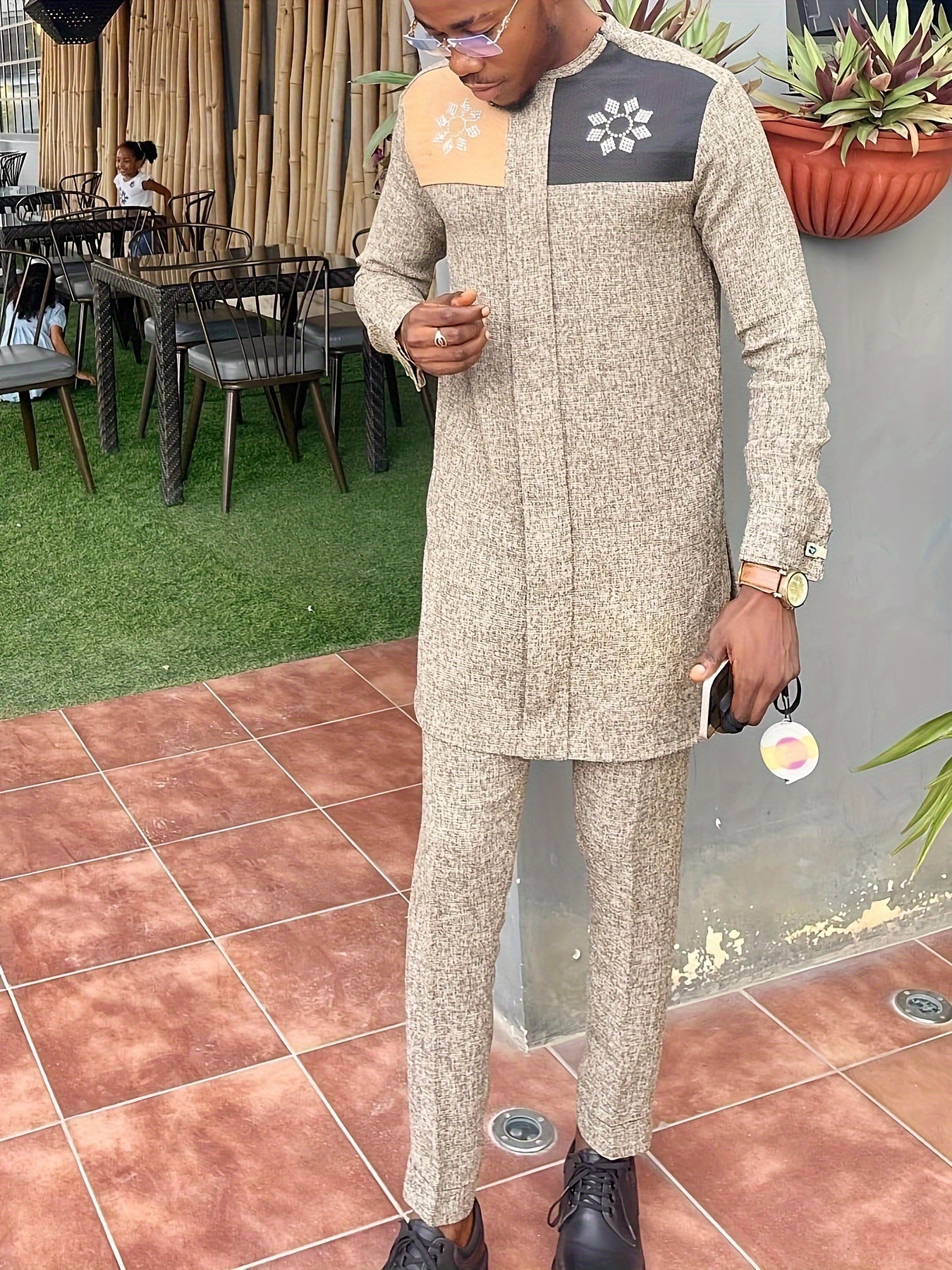 African Men's Geometric Pattern Kaftan