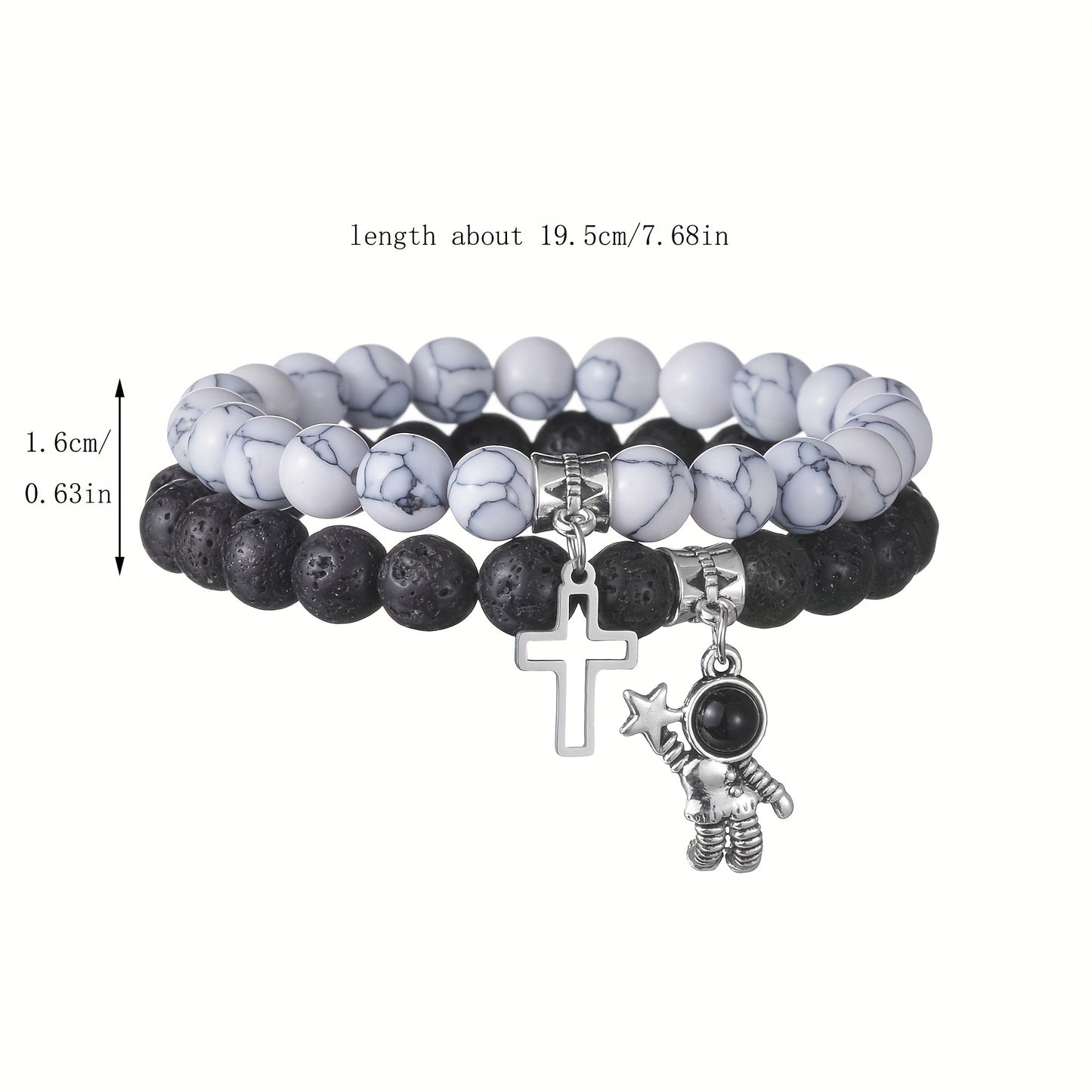 Set of 2 Volcanic Stone Bracelets for Men