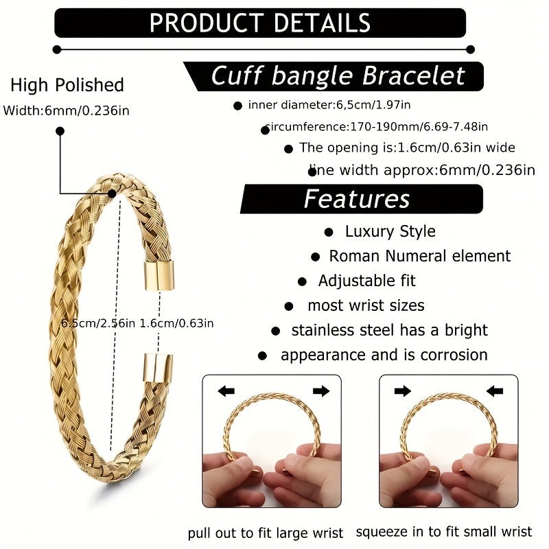 Men's Durable Stainless Steel Bracelet Set, Punk Style Crown Bracelet, Roman Letter Design Jewelry