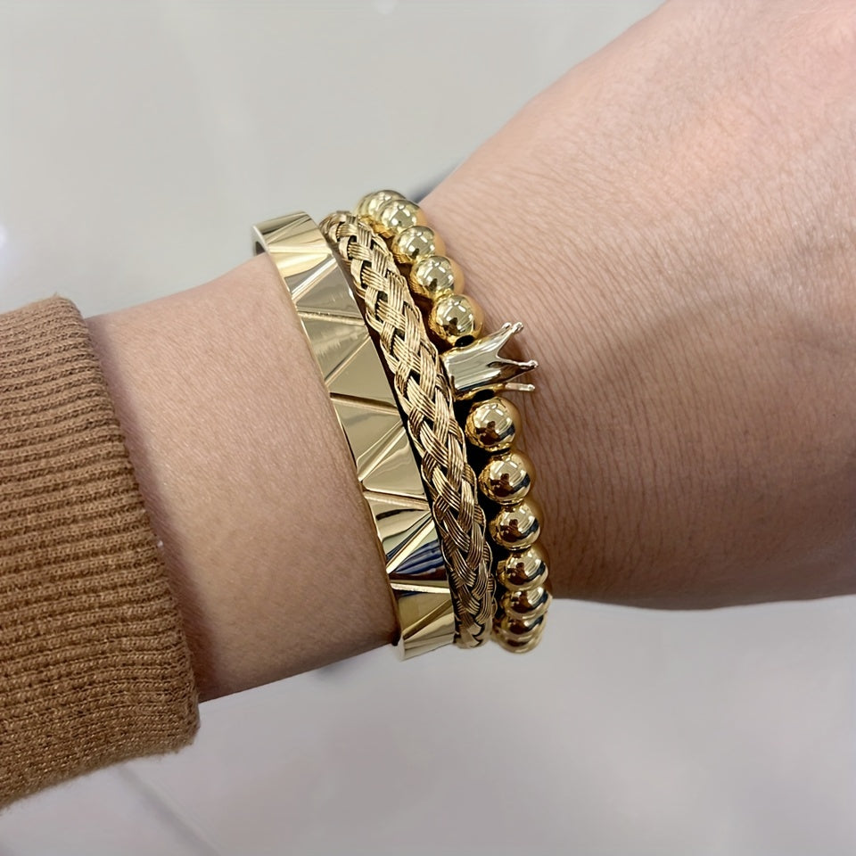 Stylish Men's Beaded Bracelets, Stainless Steel Bangles, Men's Fashion Accessories