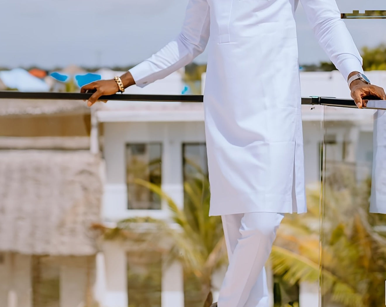 African Mens Senator Wear Kaftan | White