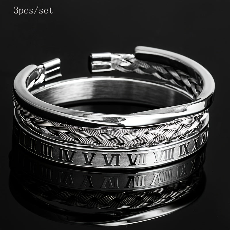 Punk stainless steel bracelet set, Hip hop jewelry for men, Urban fashion accessories, Stylish stainless steel bracelets, Statement bracelets for men