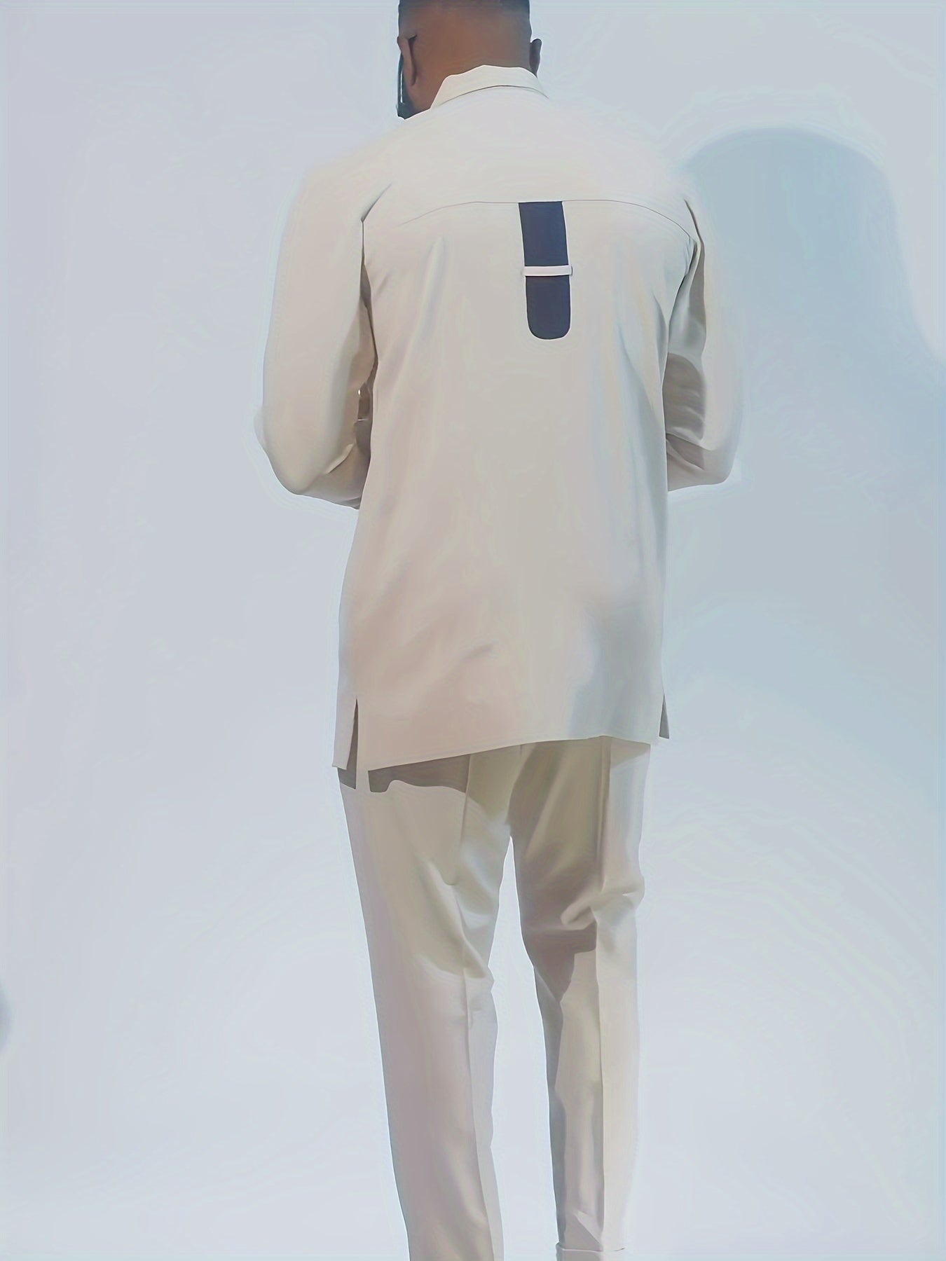 African Men Kaftan, Men's Outfit Set, Stripe Pattern Crew Neck Long Sleeve Robe, Drawstring Trousers