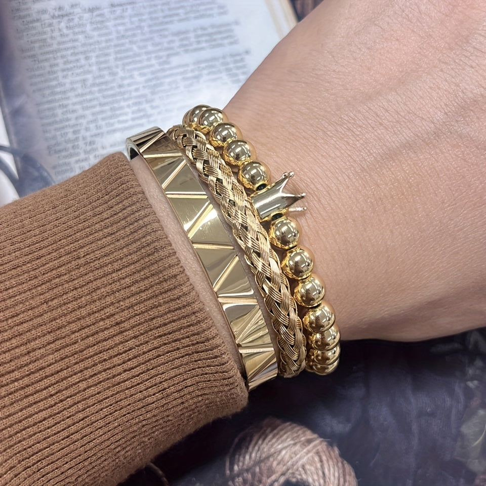 Stylish Men's Beaded Bracelets, Stainless Steel Bangles, Men's Fashion Accessories