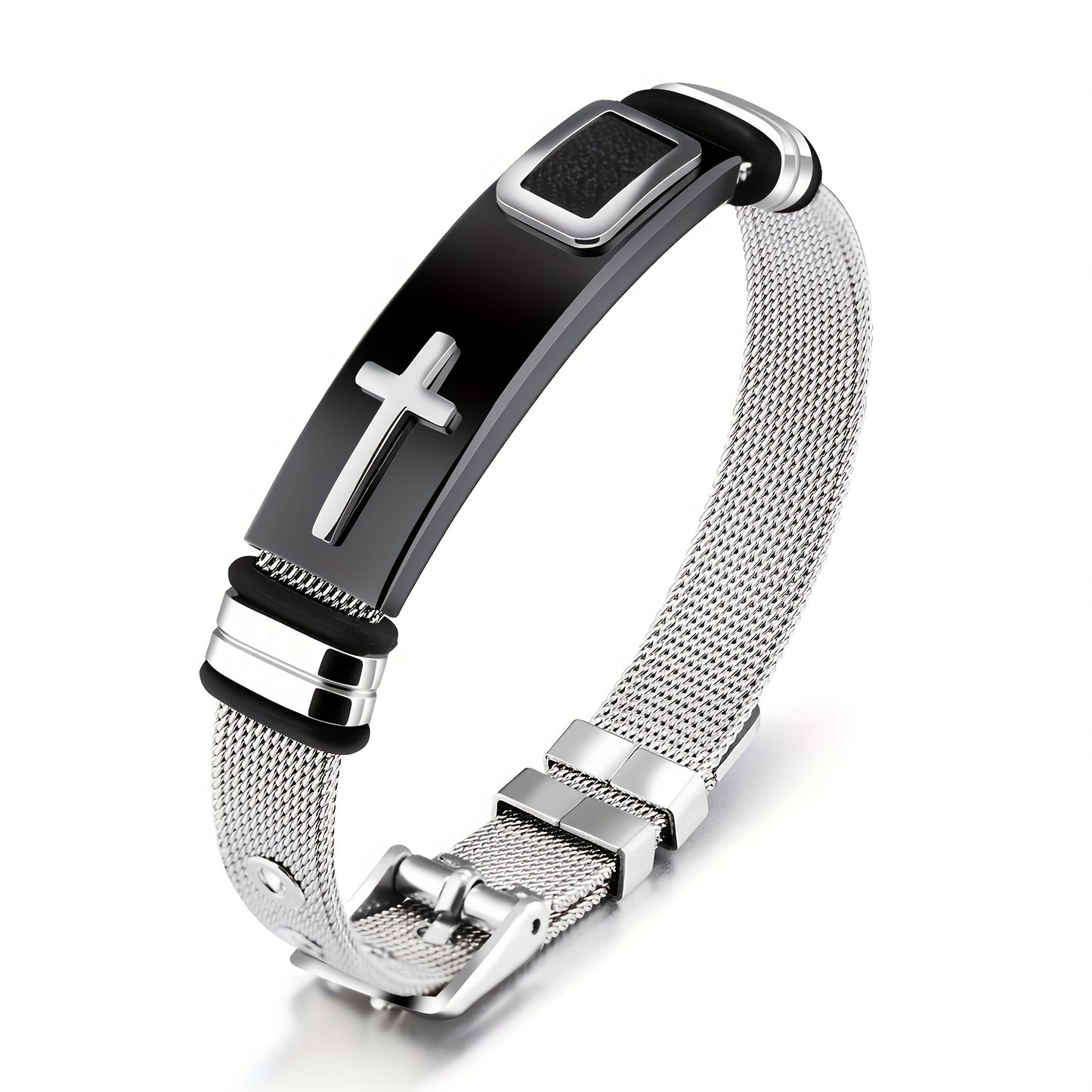 sleek cross titanium steel bracelet for men