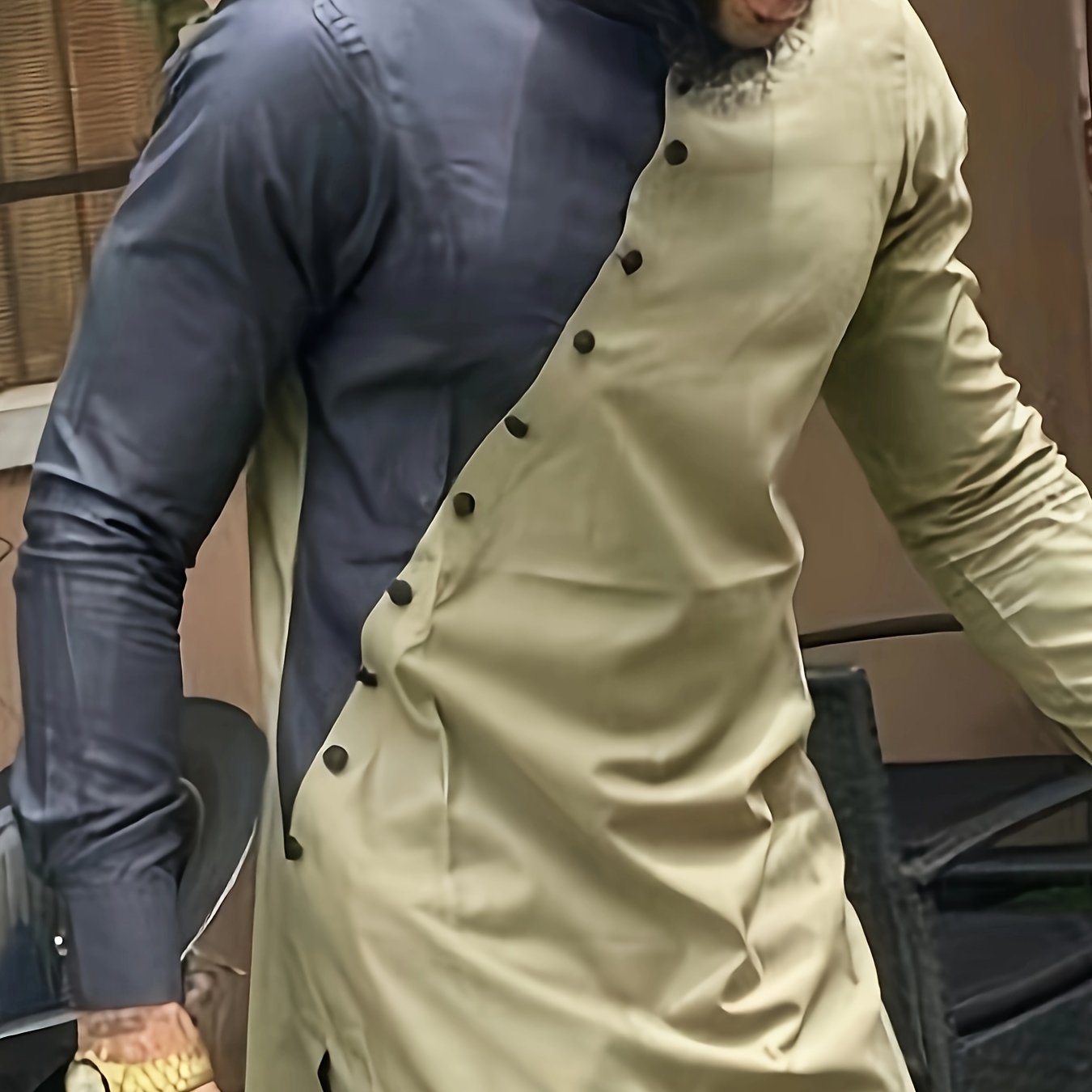African men kaftan, men's African outfit set, color matching shirt, solid trousers, wheat colored