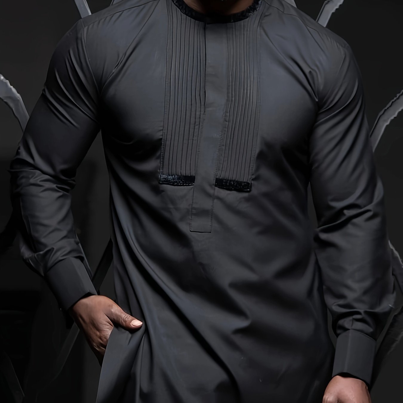 African men's black kaftan outfit set.