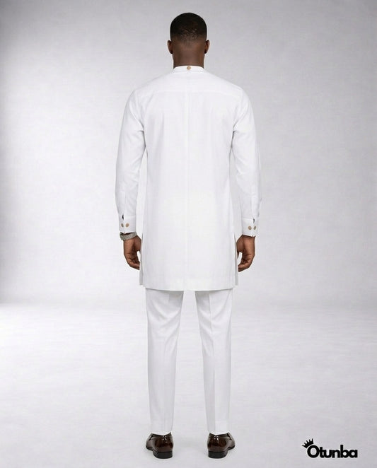 African Mens Senator Wear Kaftan | Vibrant White — Photo 278 | OTUNBA Luxury Fashion