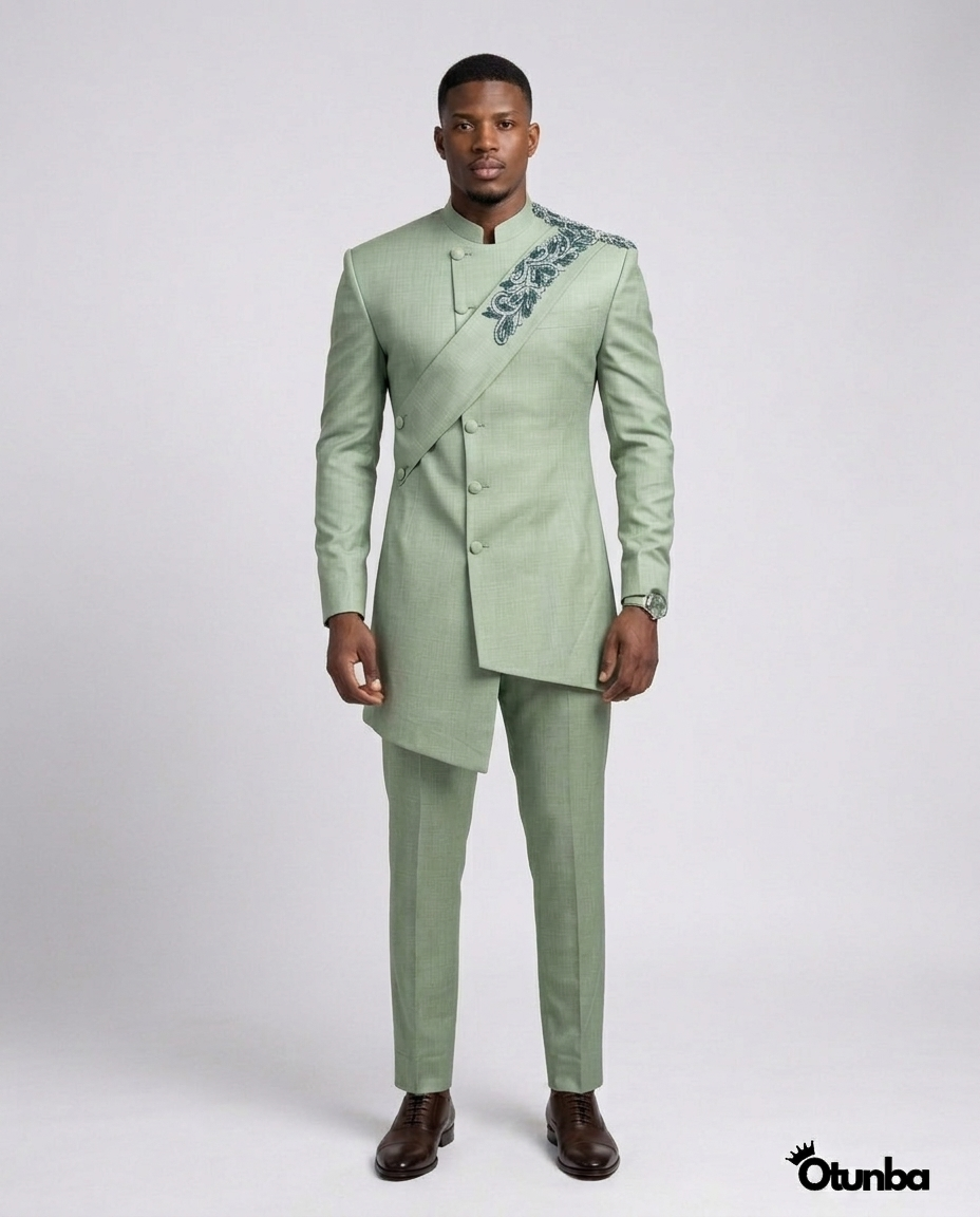 Luxury African Men Kaftan | Custom Sizing | Senator Wear | Mint Green OTUNBA Luxury African Men Kaftan | Custom Sizing | Senator Wear | Mint Green OTUNBA