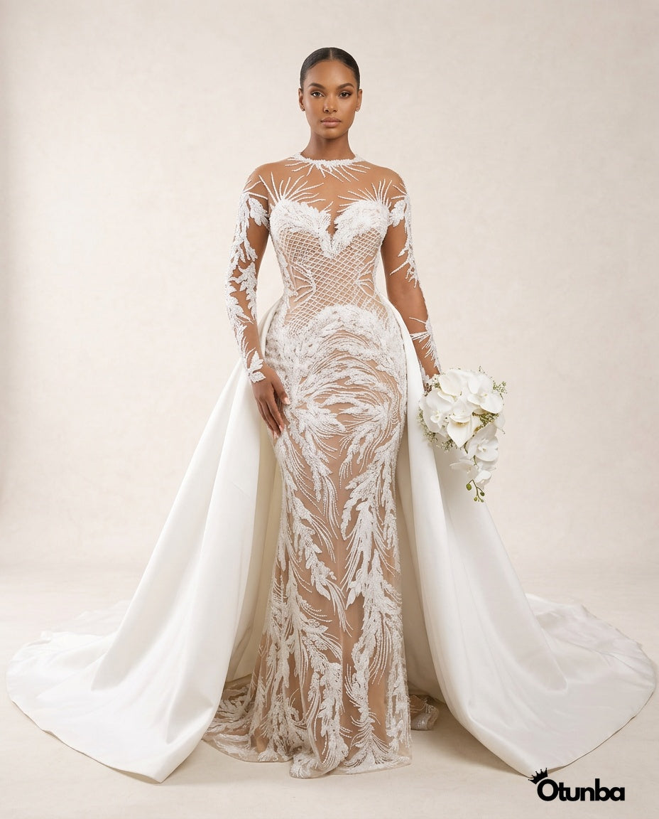 Luxury Illusion Mermaid Ivory Wedding Dress