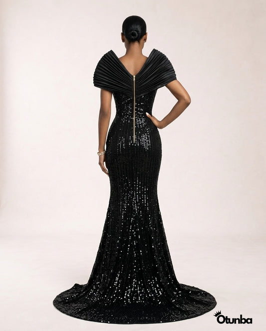 Luxury Long Prom Silver Sequence Dress | Black — Photo 3 | OTUNBA Luxury Fashion