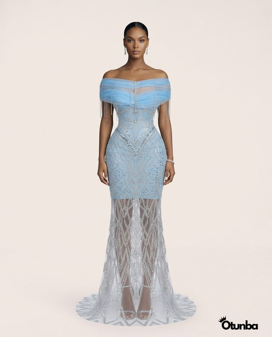 Luxury Long Prom Silver Sequence Dress | Blue OTUNBA Luxury Long Prom Silver Sequence Dress | Blue OTUNBA