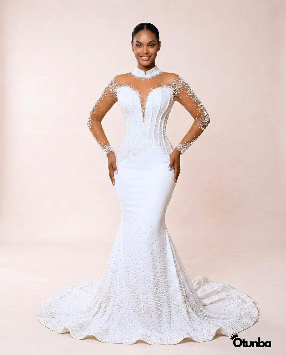 Luxury Mermaid Wedding Dresses | Sheer Long Sleeves OTUNBA Luxury Mermaid Wedding Dresses | Sheer Long Sleeves OTUNBA