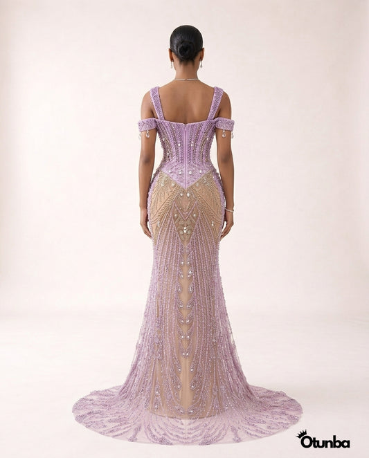 Luxury Sexy Beads Evening Sequined Mermaid Dresses | White — Photo 4 | OTUNBA Luxury Fashion