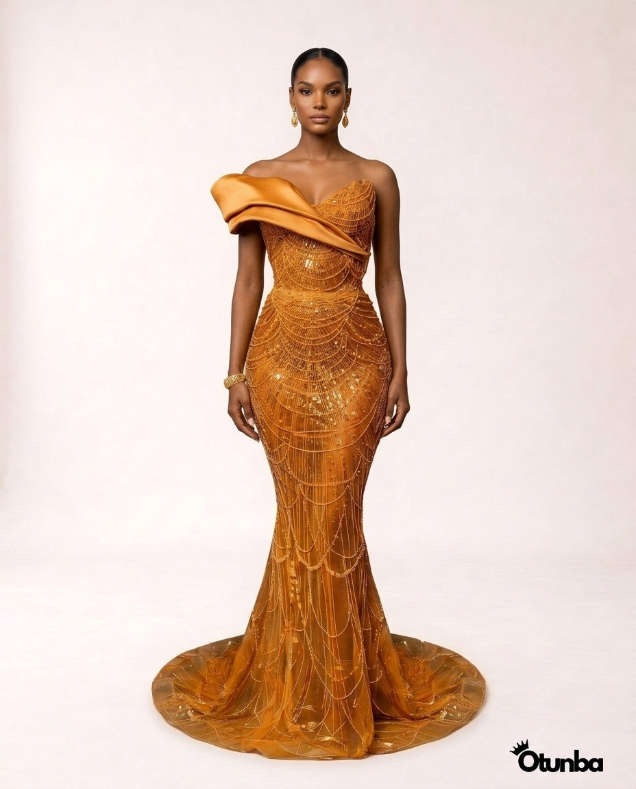 Luxury Traditional Party Dress | Orange Aso Ebi OTUNBA Luxury Traditional Party Dress | Orange Aso Ebi OTUNBA