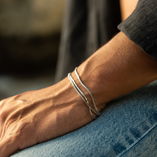 Men's Silver Minimalist Bracelet Set