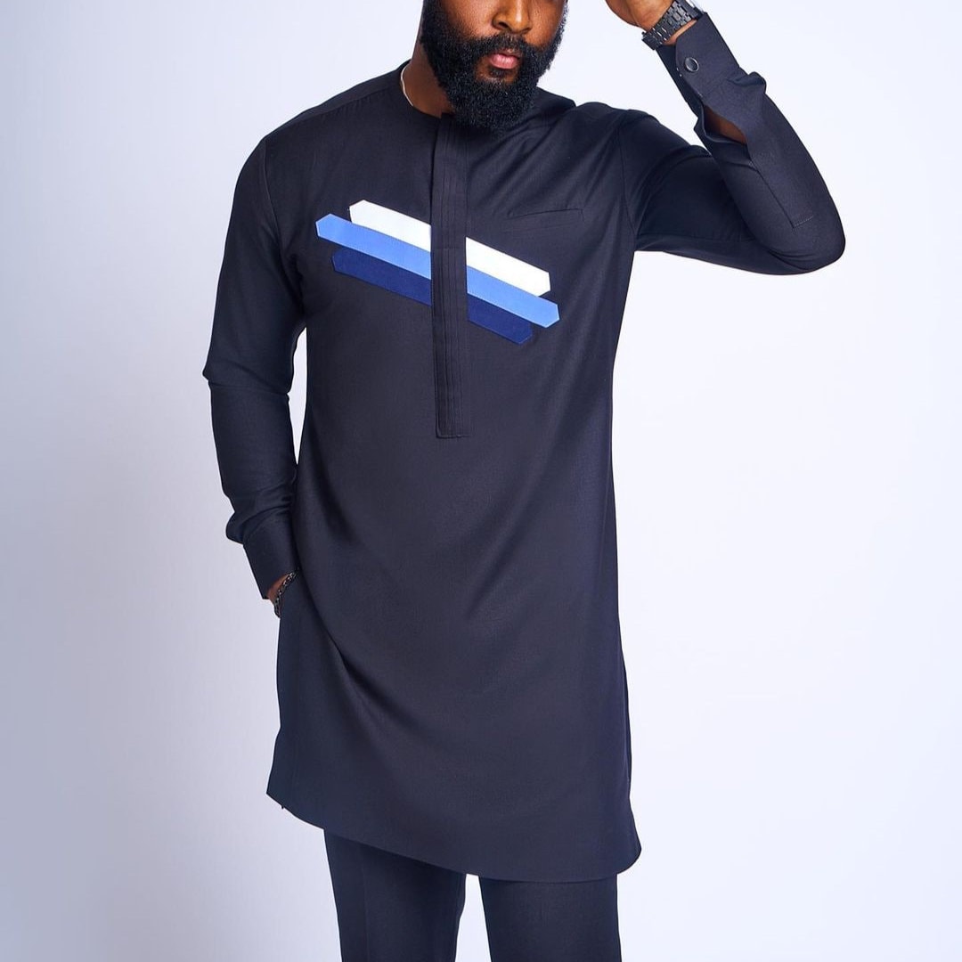 African Men's Kaftan | Custom Senator Wear | Blue Design