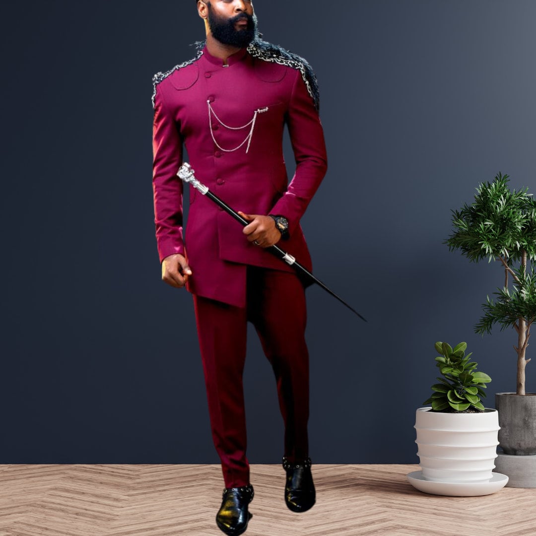 Luxury African Men Kaftan | Custom Sizing | Royal Burgundy