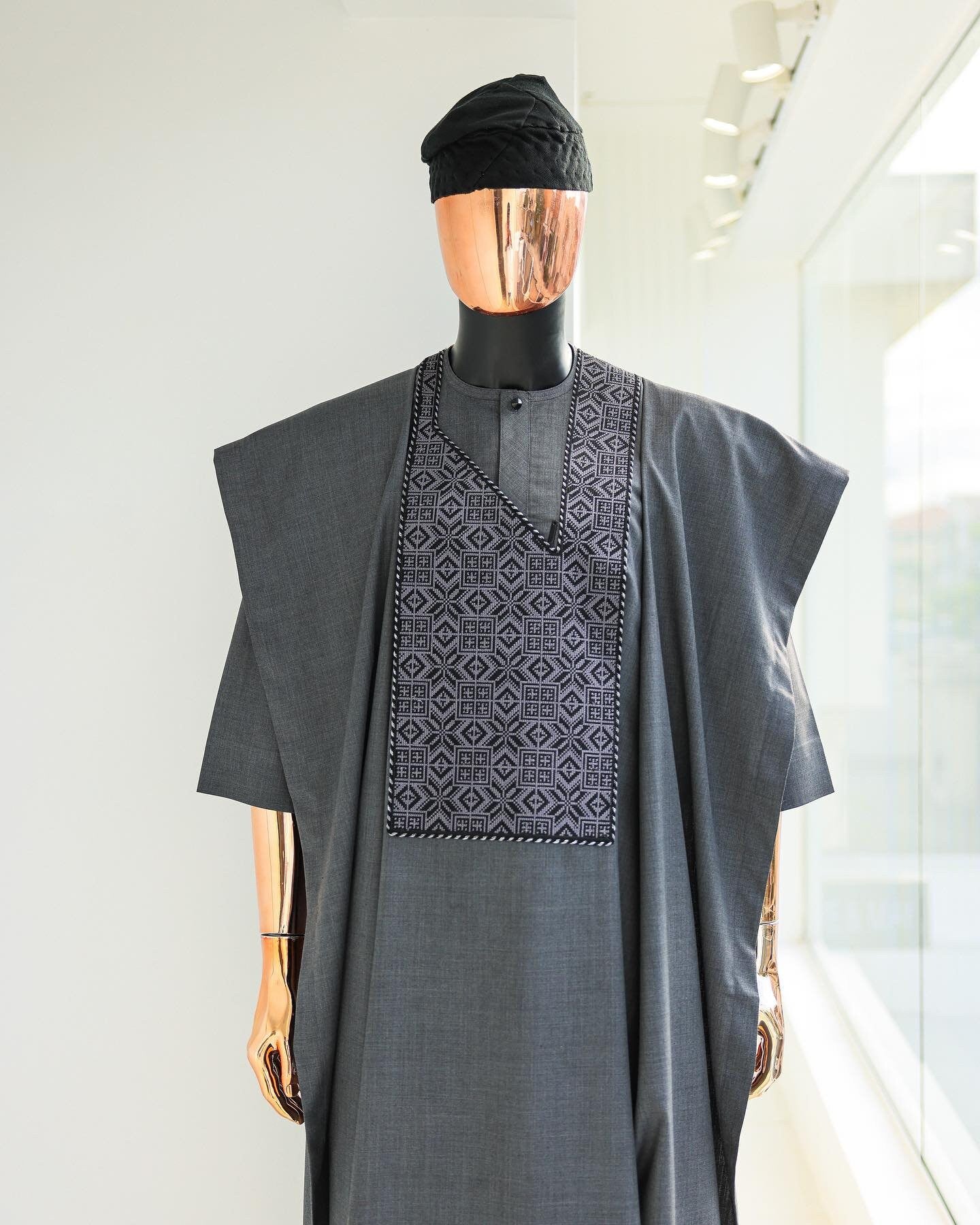 Grey Agbada for Men, African Suit, Nigerian Wedding Attire