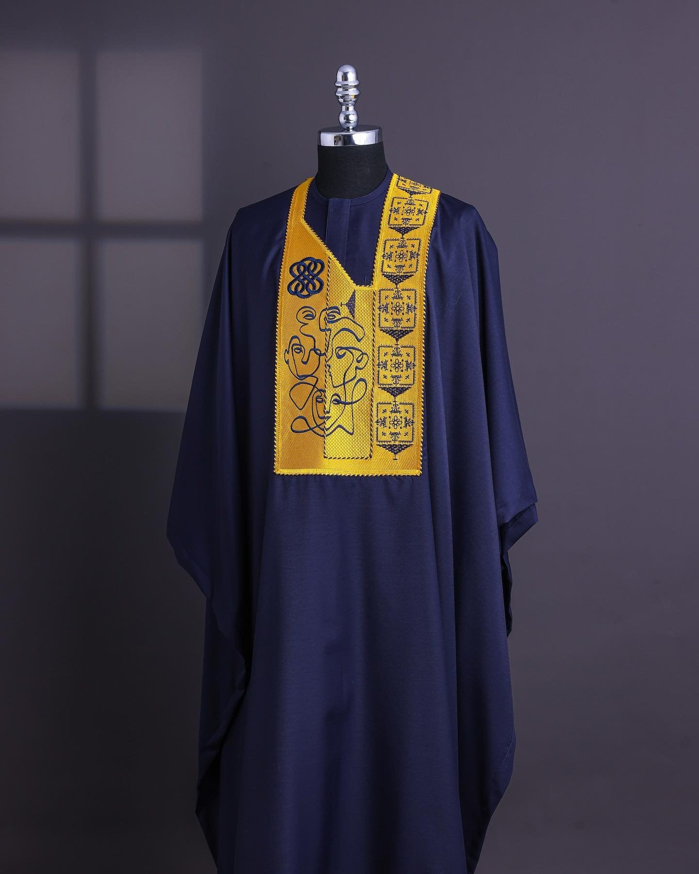 Luxury Agbada for Men with Yellow Embroidery