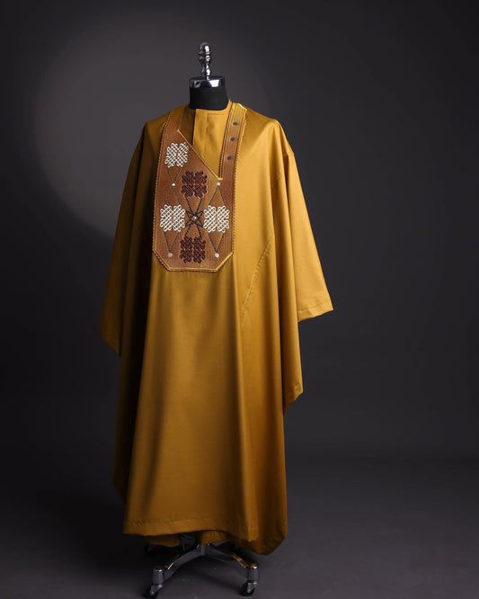 Luxury Gold Agbada, Custom-sized African suit, Nigerian fashion attire, Wedding Agbada, African cultural clothing