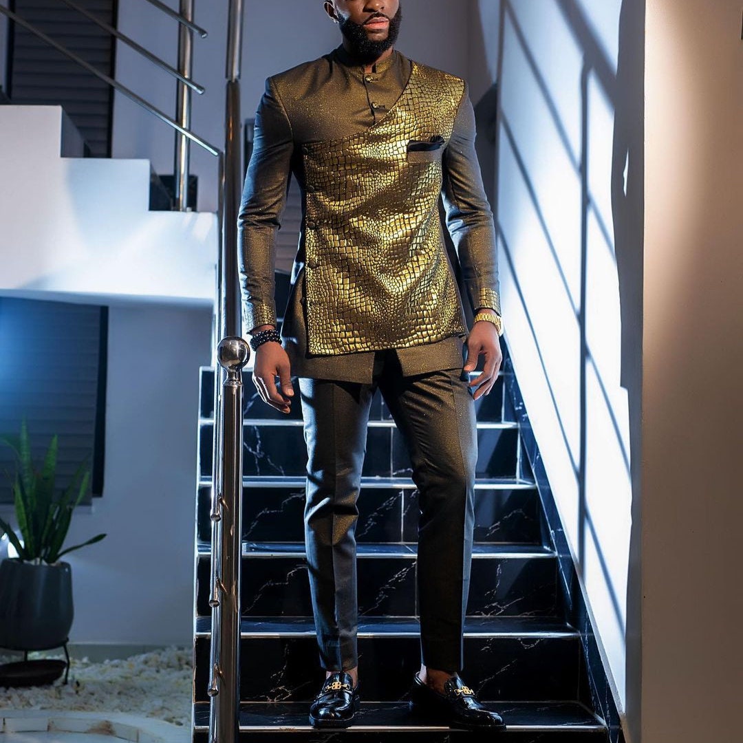 Luxury African Men Kaftan | Custom Sizing | Crocodile Pattern