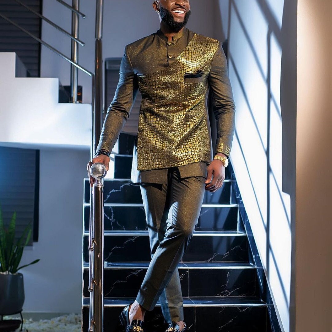 Luxury African Men Kaftan | Custom Sizing | Crocodile Pattern