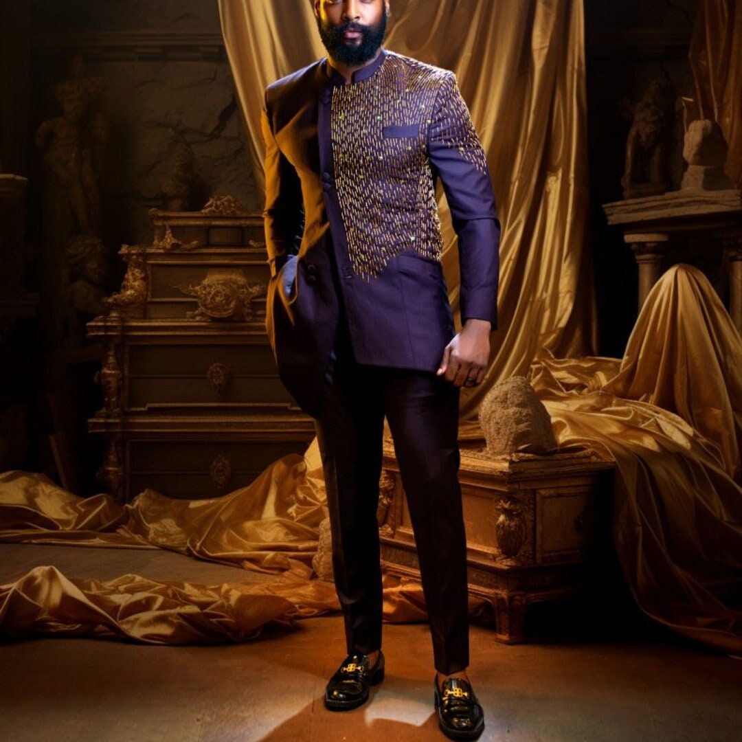 Luxury African Men Kaftan | Custom Size | Royal Purple Attire