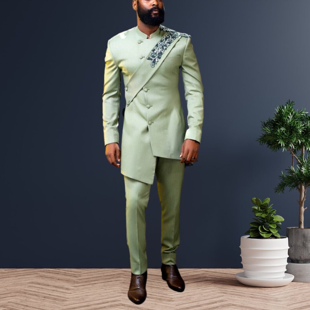 Luxury African Men Kaftan | Custom Sizing | Senator Wear | Mint Green