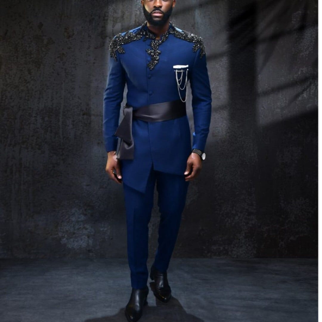 Luxury African Men Kaftan | Custom Sizing | Navy Blue