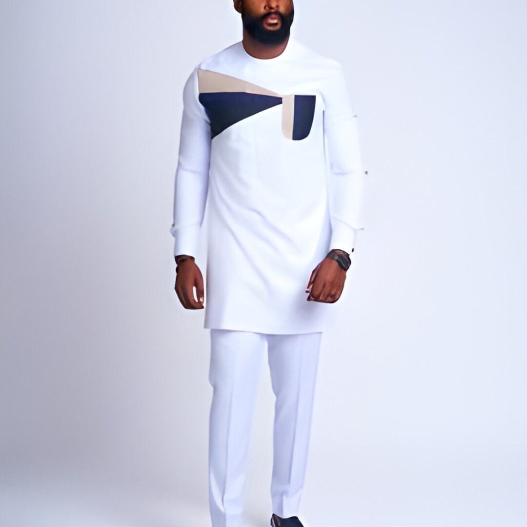 African Men's Kaftan | Custom Senator Wear | White Style