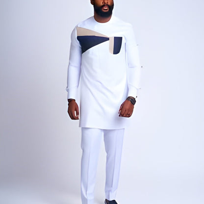 African Men Kaftan, Custom Sized Senator Wear, Nigerian Traditional Clothing, Wedding Attire, Office Wear, Long Sleeve, White Design