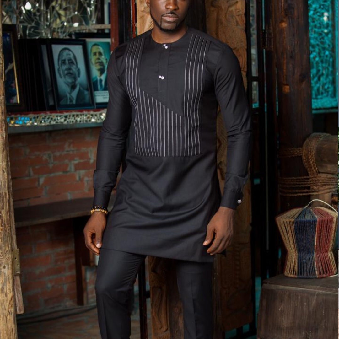 African Men Kaftan, Grey Custom-Sized Kaftan, Premium Quality African Clothing