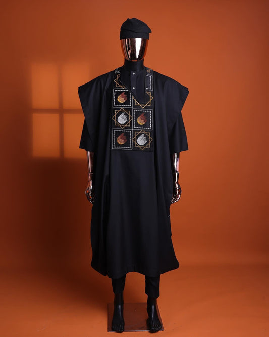 Luxury Black Agbada, African Suit for Men, Custom Sizing, Nigerian Men Clothing, Wedding Attire