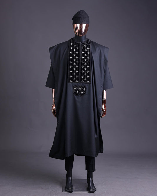 Luxury Black Agbada for Men, Custom-sized African Suit, Wedding Attire, Men's Fashion, Black Agbada