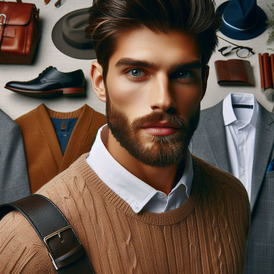  a well-dressed man standing against a backdrop of changing seasons.