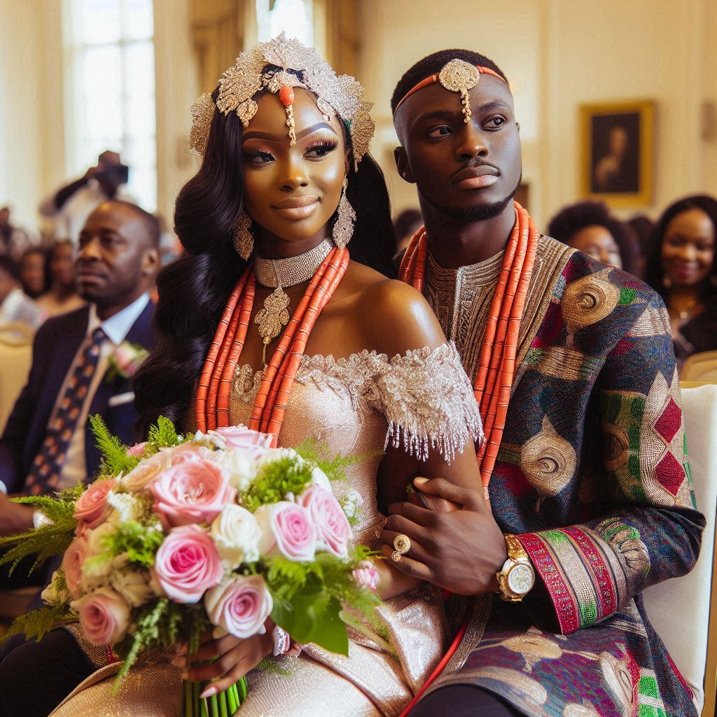 Nigerian wedding ceremony in Atlanta, featuring vibrant traditional attire.