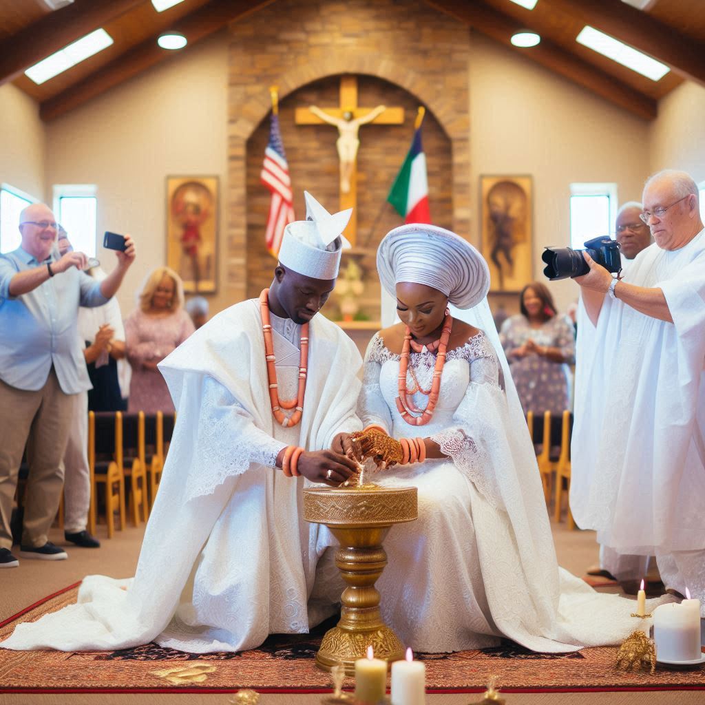 Nigerian couple in traditional attire in Texas.