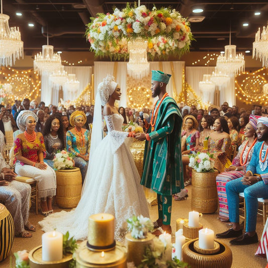 Nigerian couple exchanging vows in a beautifully decorated venue in Texas.