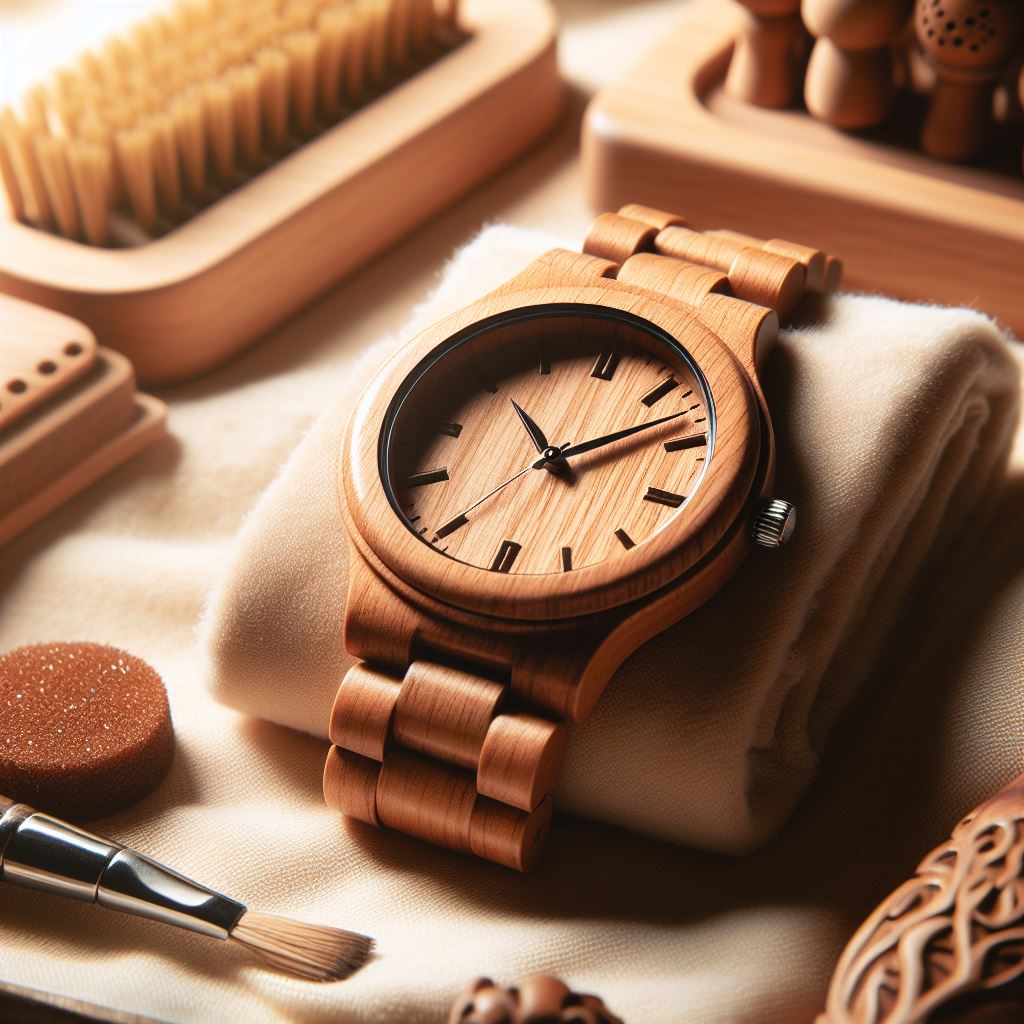 elegant wooden watch placed on a soft cloth.